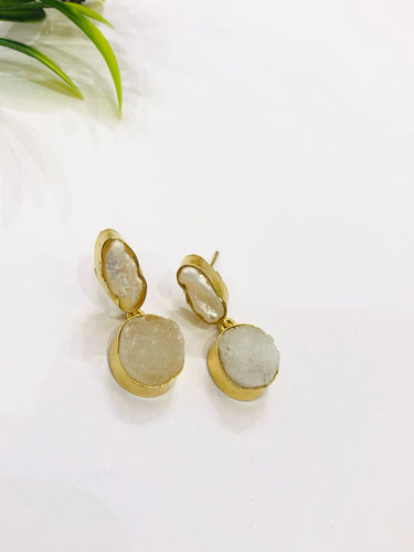 Mother Pearl With White Raw Stone Earrings